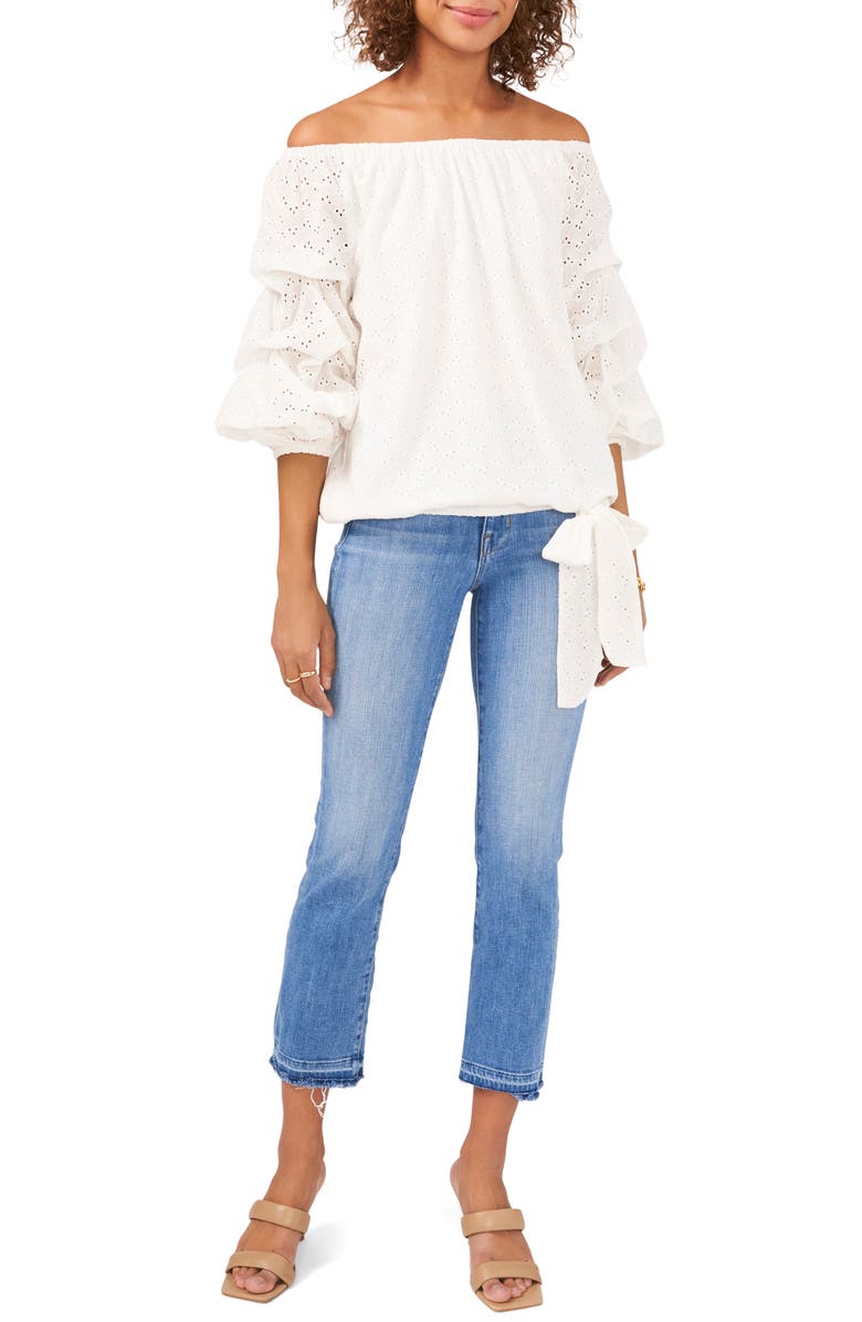 Vince Camuto Off the Shoulder Eyelet Top, Alternate, color, 