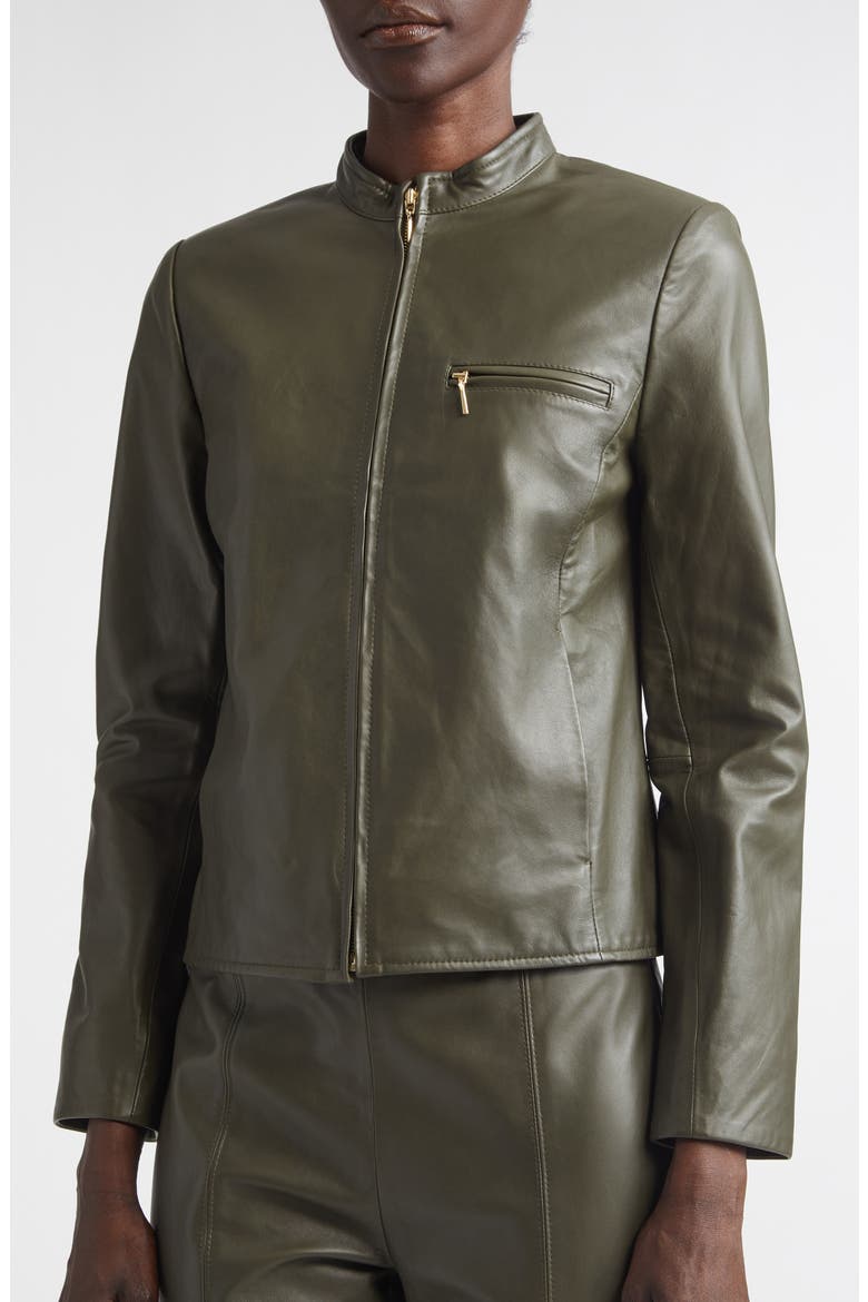 Zip Pocket Leather Jacket, Alternate, color, OLIVE