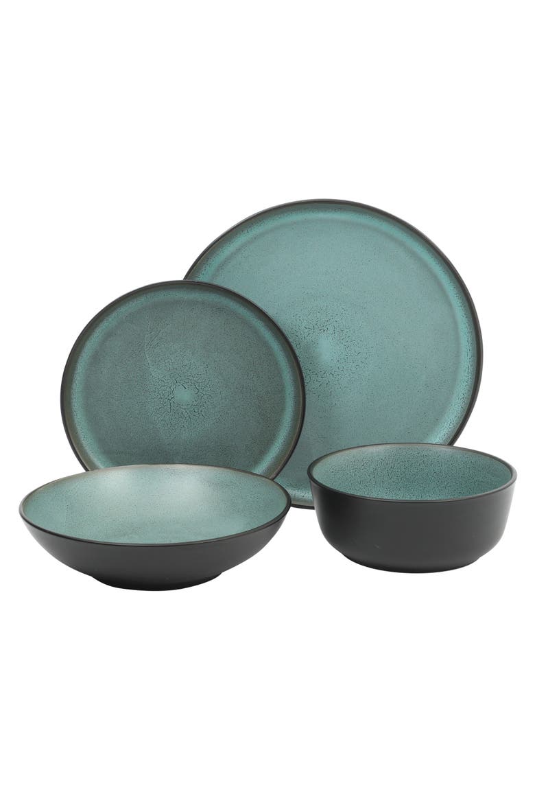 Tribeca Loft 16-Piece Double Bowl and Plates Stoneware Dinnerware Set, Service for 4, Dishwasher & Microwave Safe, Alternate, color, Matte Green