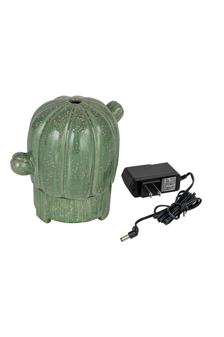 Stoneware Cactus Oil Diffuser with Timer, Main, color, Green