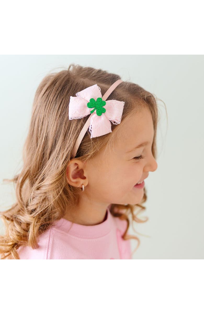 Sweet Wink Shamrock Lace St. Patrick
s Day Bow Headband, Alternate, color, Pink