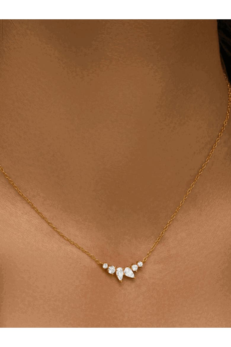 Mystique Delicate Necklace with Pear and Round Cut Cubic Zirconia, Alternate, color, Gold