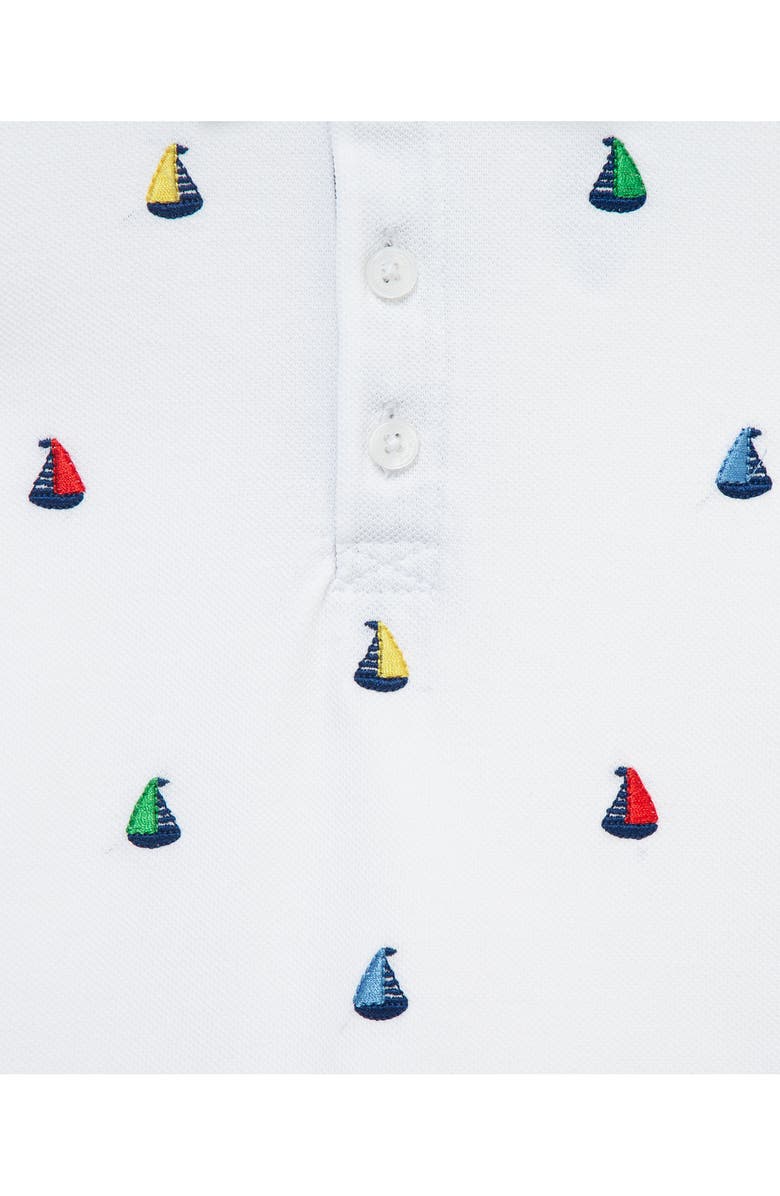 Little Me Sailboat Embroidered Cotton Polo & Stripe Shorts Set, Alternate, color, Blue