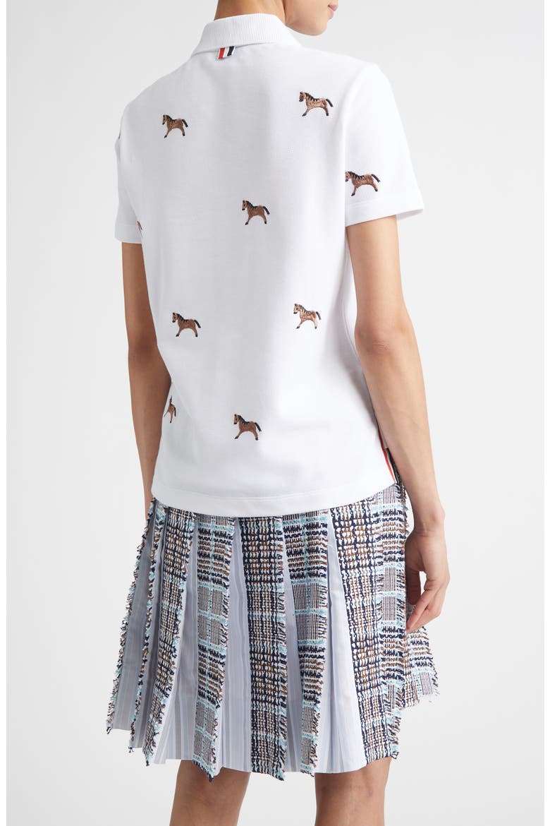 Horse Embroidered Half Drop Short Sleeve Polo, Alternate, color, WHITE