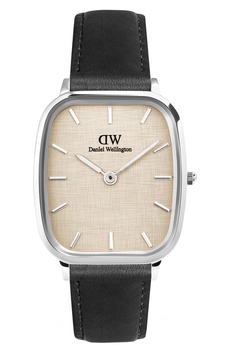 Daniel Wellington Marlon Sheffield Linen Leather Strap Watch, 32mm x 36mm, Main, color, Black