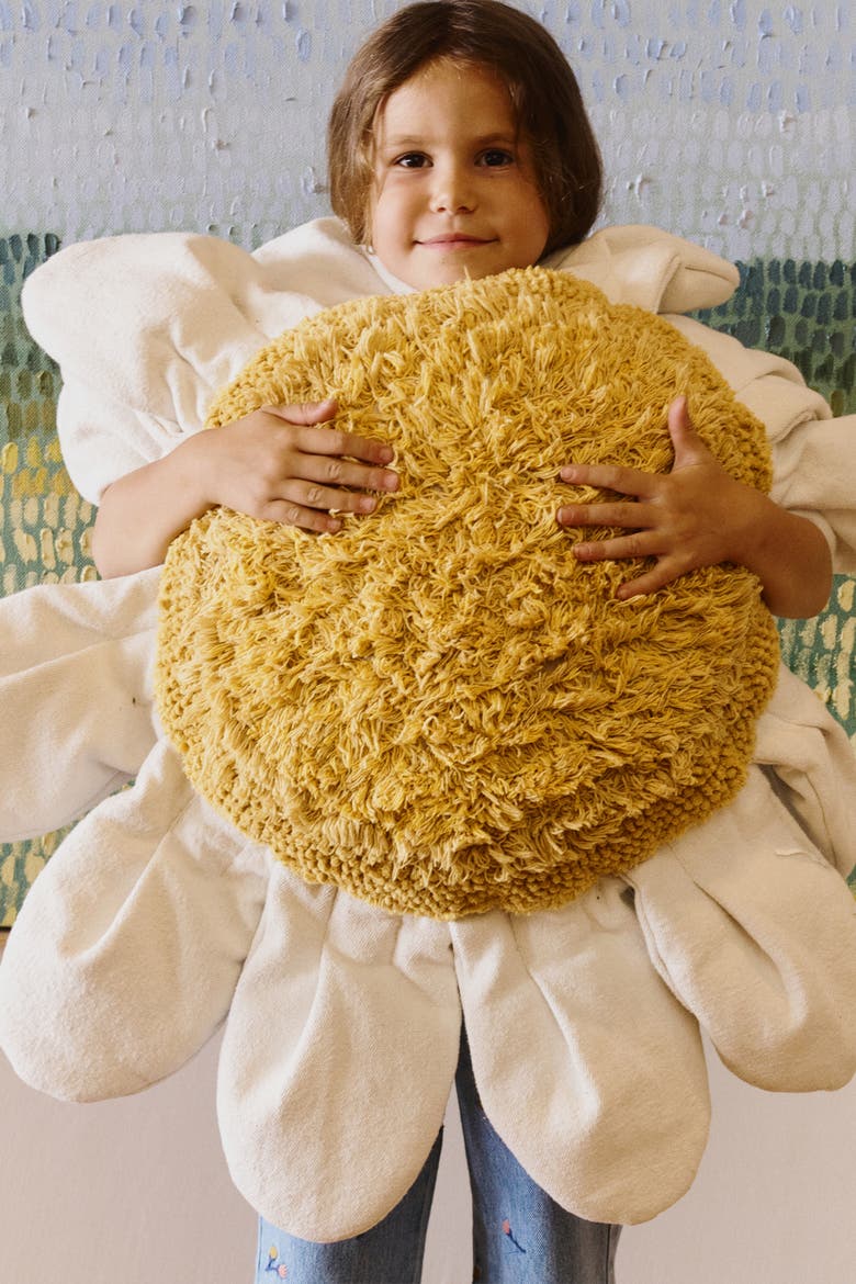 Floor Cushion Flowers, Alternate, color, Dk Honey, Mustard, Ivory