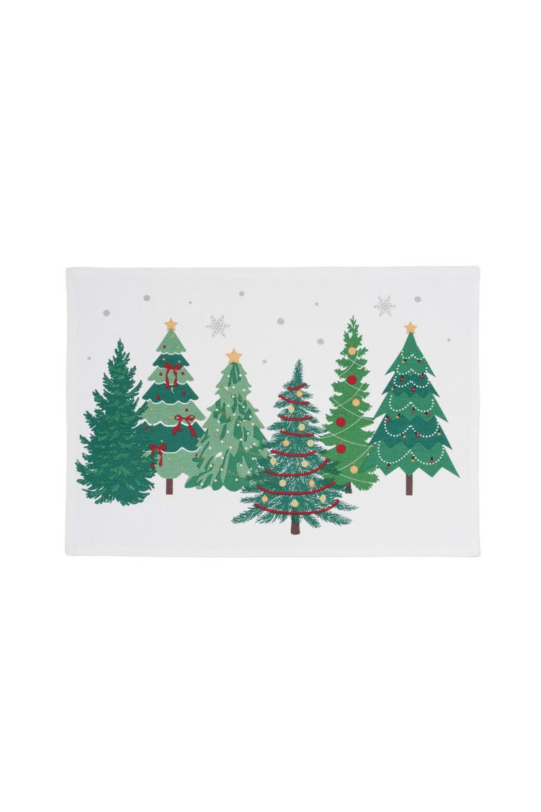 Christmas Forest Botanical Set of 6 Placemats 14" x 20", Alternate, color, Green