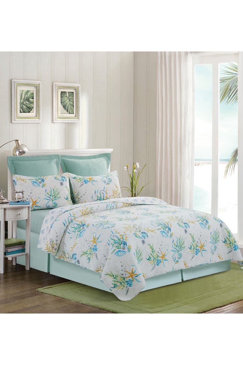 Marlowe Sound Coastal Beach Cotton Quilt Set  - Reversible and Machine Washable, Alternate, color, White