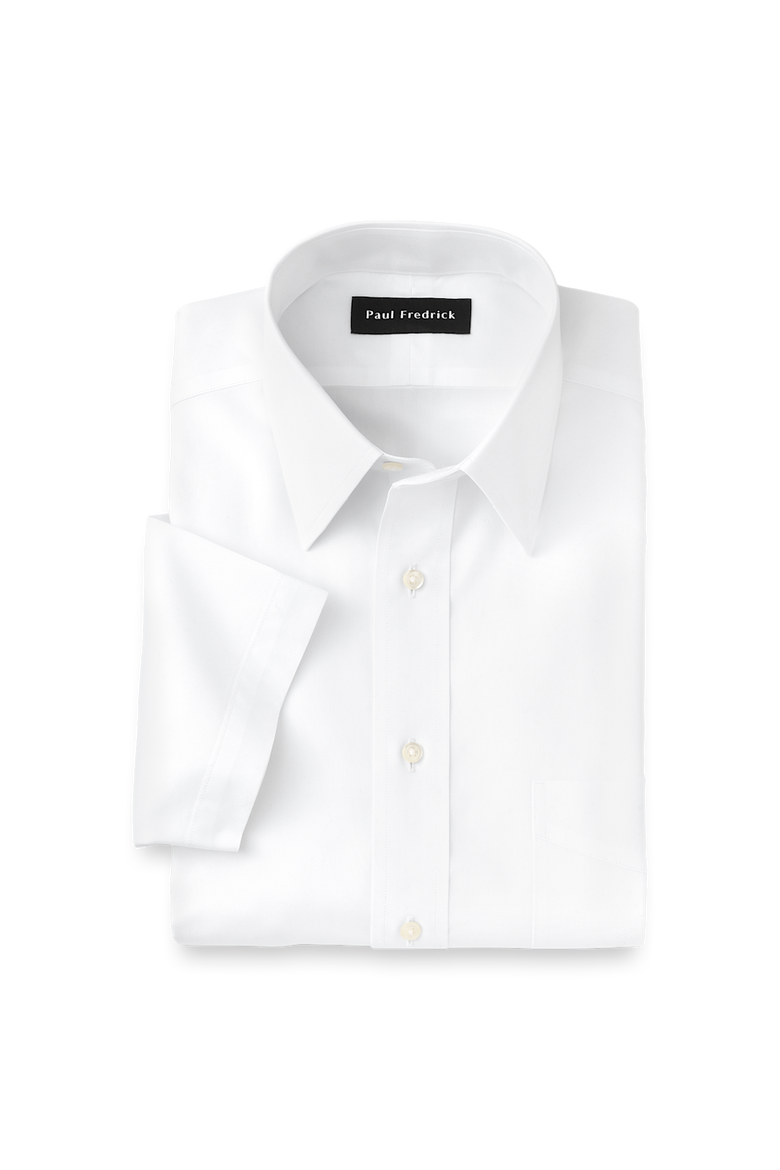 Non-iron Cotton Pinpoint Solid Point Collar Short Sleeve Dress Shirt, Main, color, White