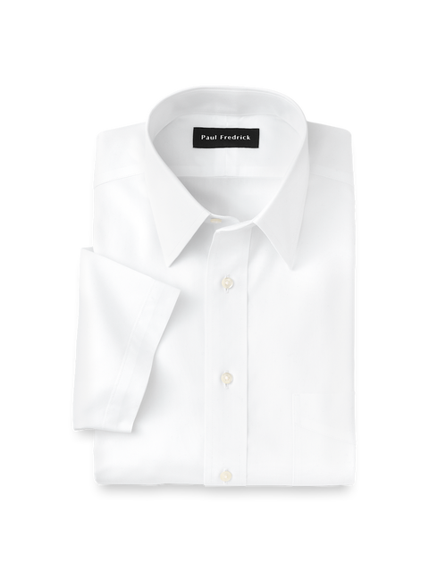 Non-iron Cotton Pinpoint Solid Point Collar Short Sleeve Dress Shirt