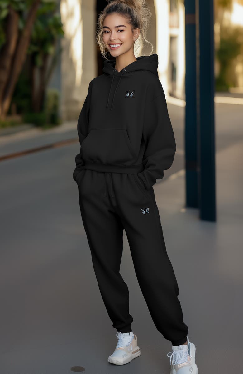 Dalix Butterfly Midweight Relaxed Sweatsuit, Alternate, color, Black