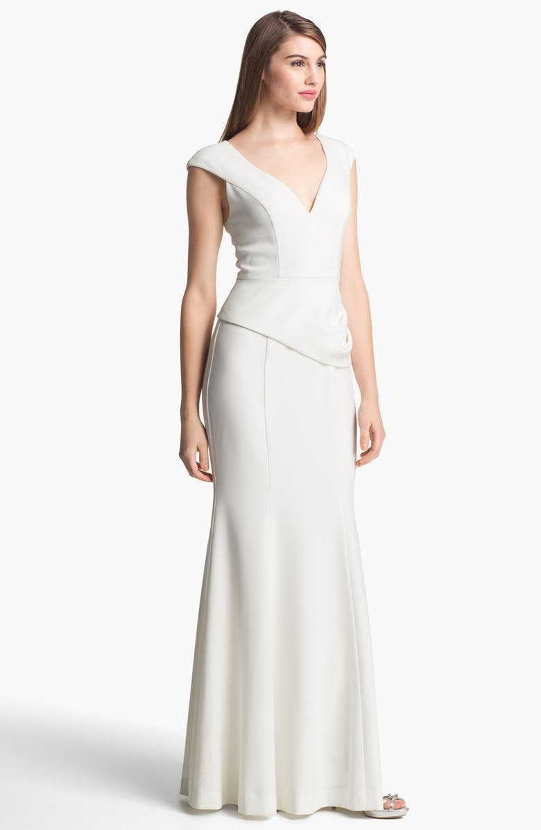 Black Halo Eve Laurel Berman Black Halo 'Wren' Crepe Peplum Gown, Main, color, 