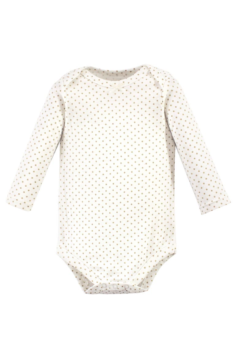 Soft Cotton Long-Sleeve Bodysuits, Alternate, color, Gold Unicorn