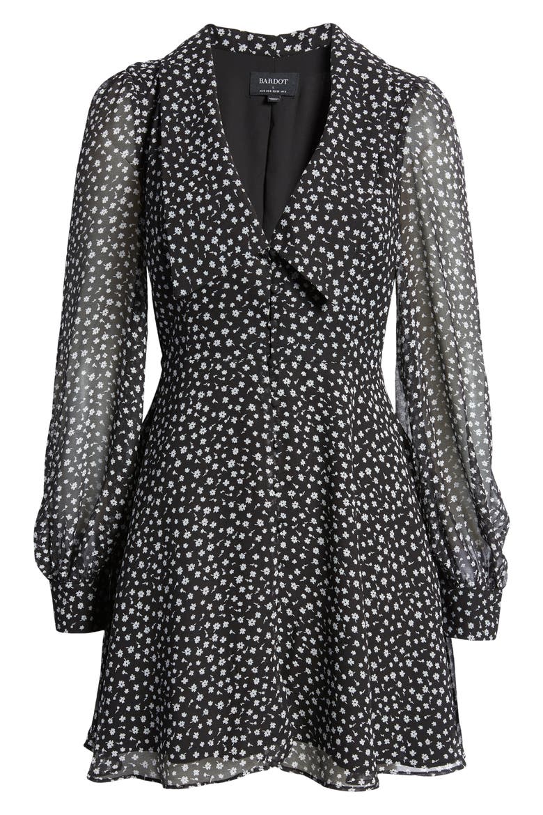 Floral Print Long Sleeve Minidress, Alternate, color, BLACK DITSY