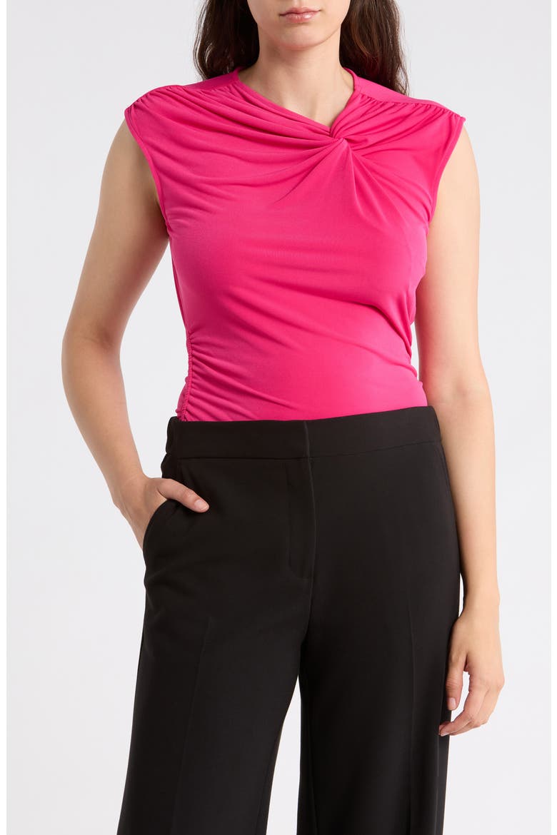 Asymmetrical Ruched Cap Sleeve Top, Main, color, HOT PINK