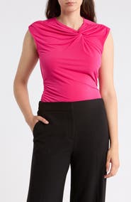 DKNY Asymmetrical Ruched Cap Sleeve Top