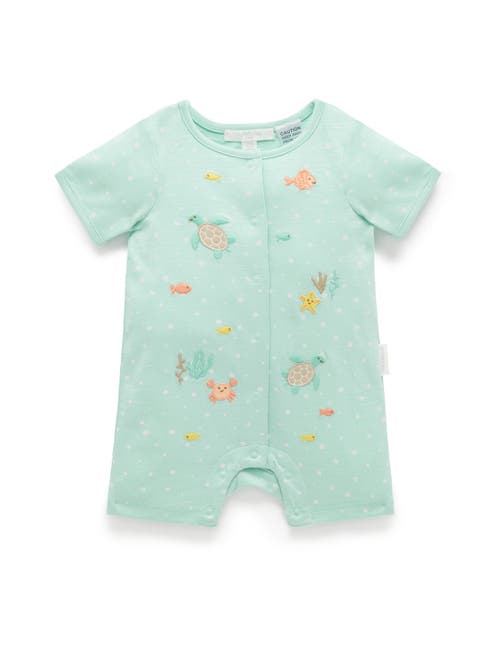 Purebaby Under The Sea Short Button Up Romper In Green