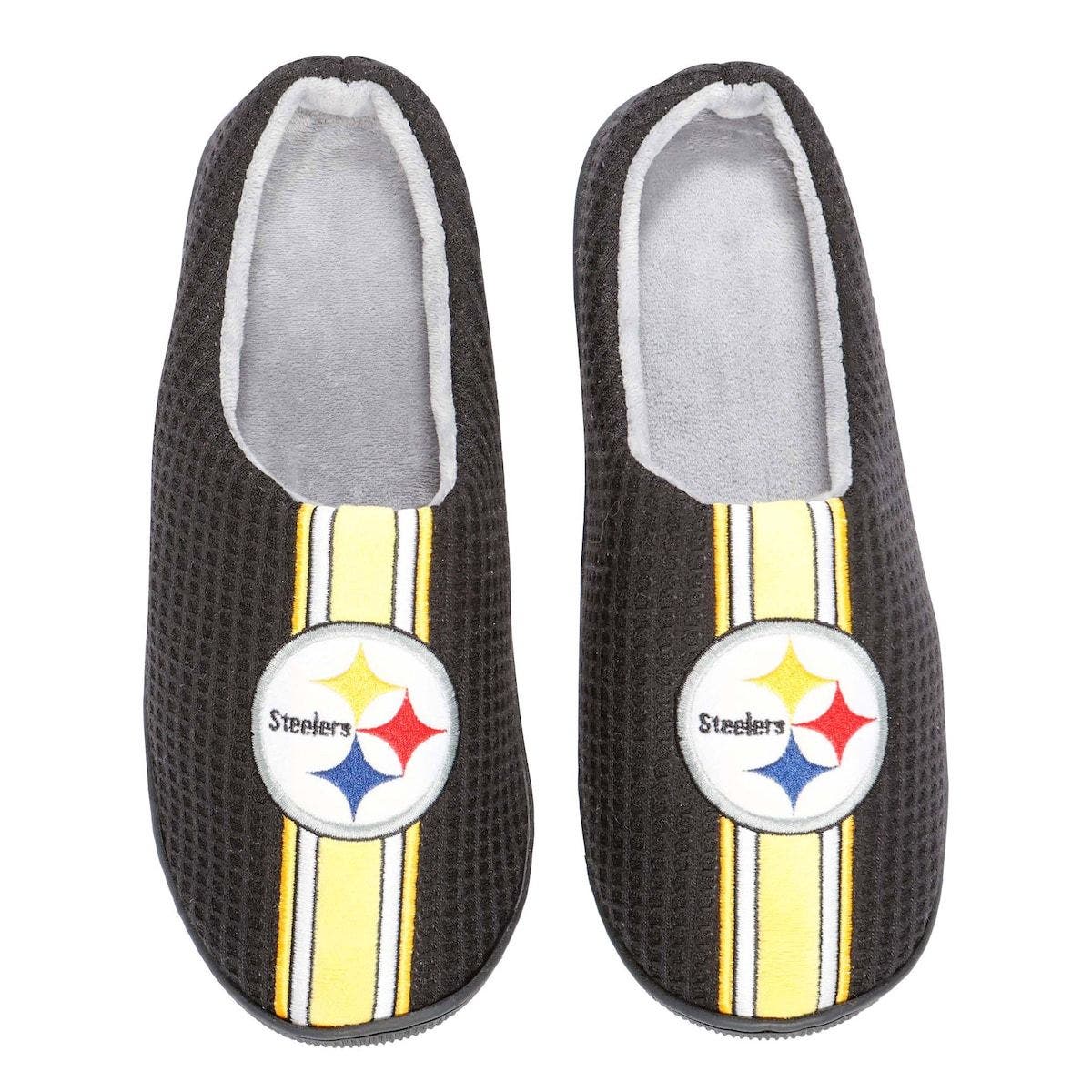 FOCO Men's FOCO Black Pittsburgh Steelers Team Stripe Memory Foam Slide Slippers, Alternate, color, 