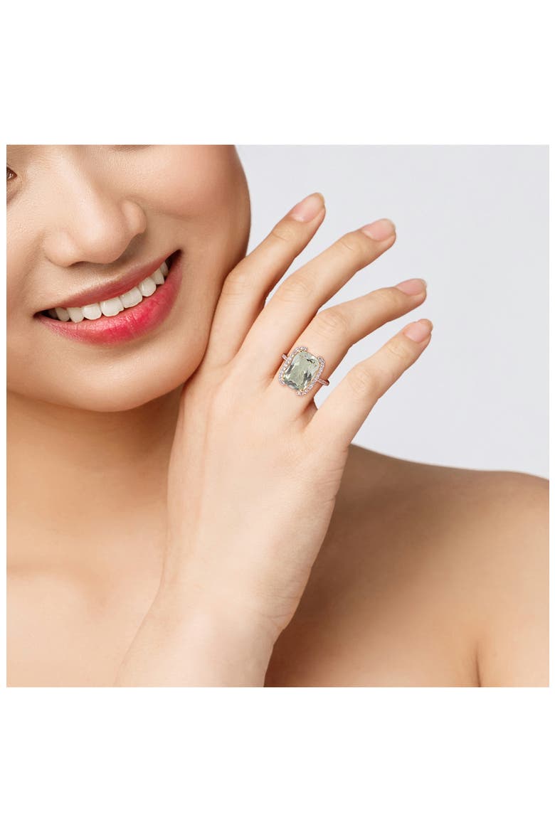 Cushion Cut Green Quartz & White Topaz Ring, Alternate, color, GREEN
