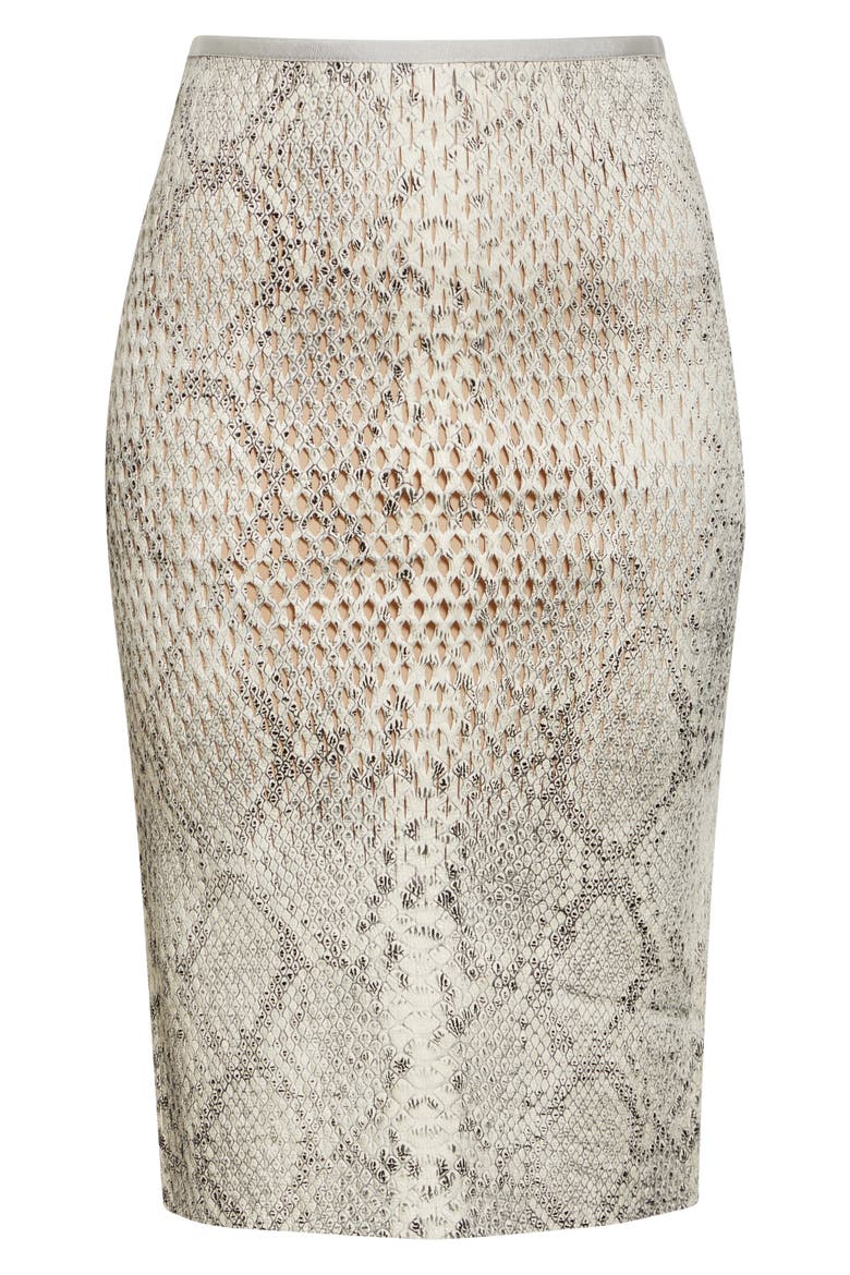 Snake Embossed Mesh Leather Midi Skirt, Alternate, color, IVORY