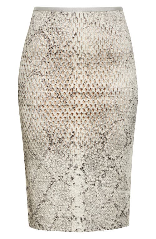Alexander Wang Snake Embossed Mesh Leather Midi Skirt In Ivory