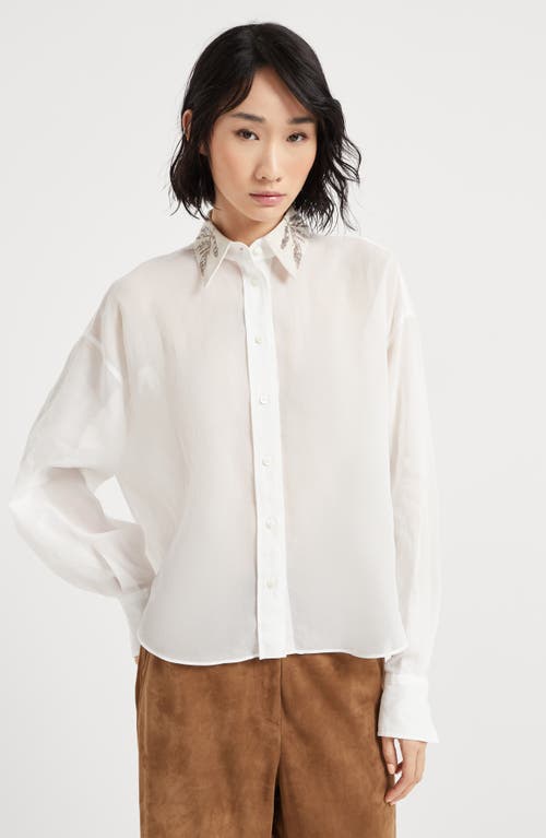 Brunello Cucinelli Women Organza Cotton Shirt With Embroidery In White