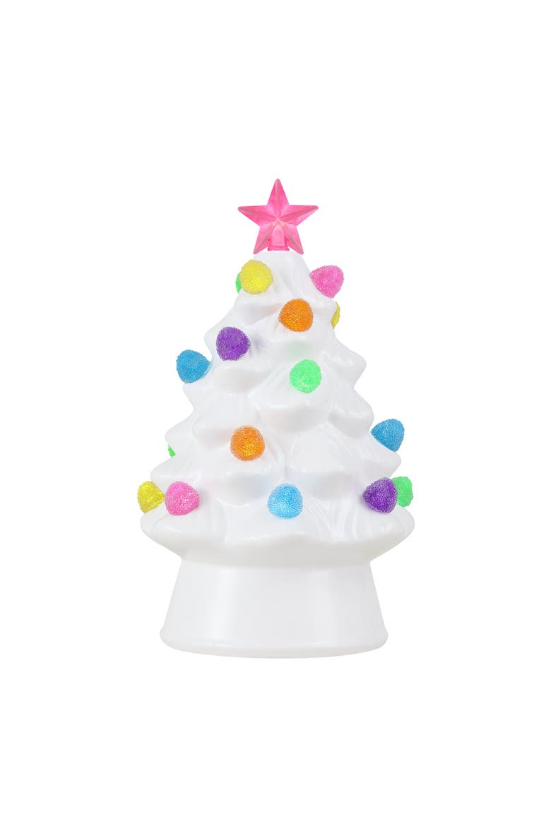 8 in. Nostalgic Ceramic Tree with Gumdrop Bulbs - White, Main, color, Multicolored