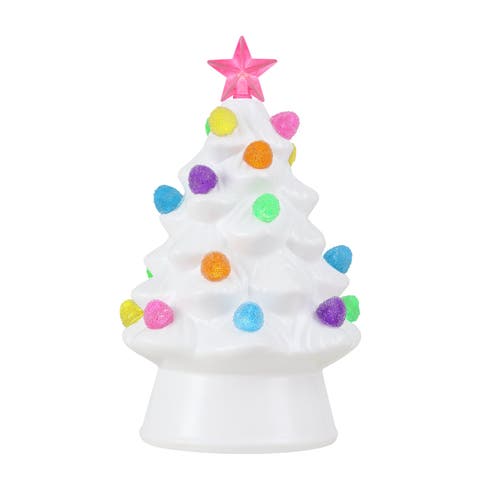 8 in. Nostalgic Ceramic Tree with Gumdrop Bulbs - White