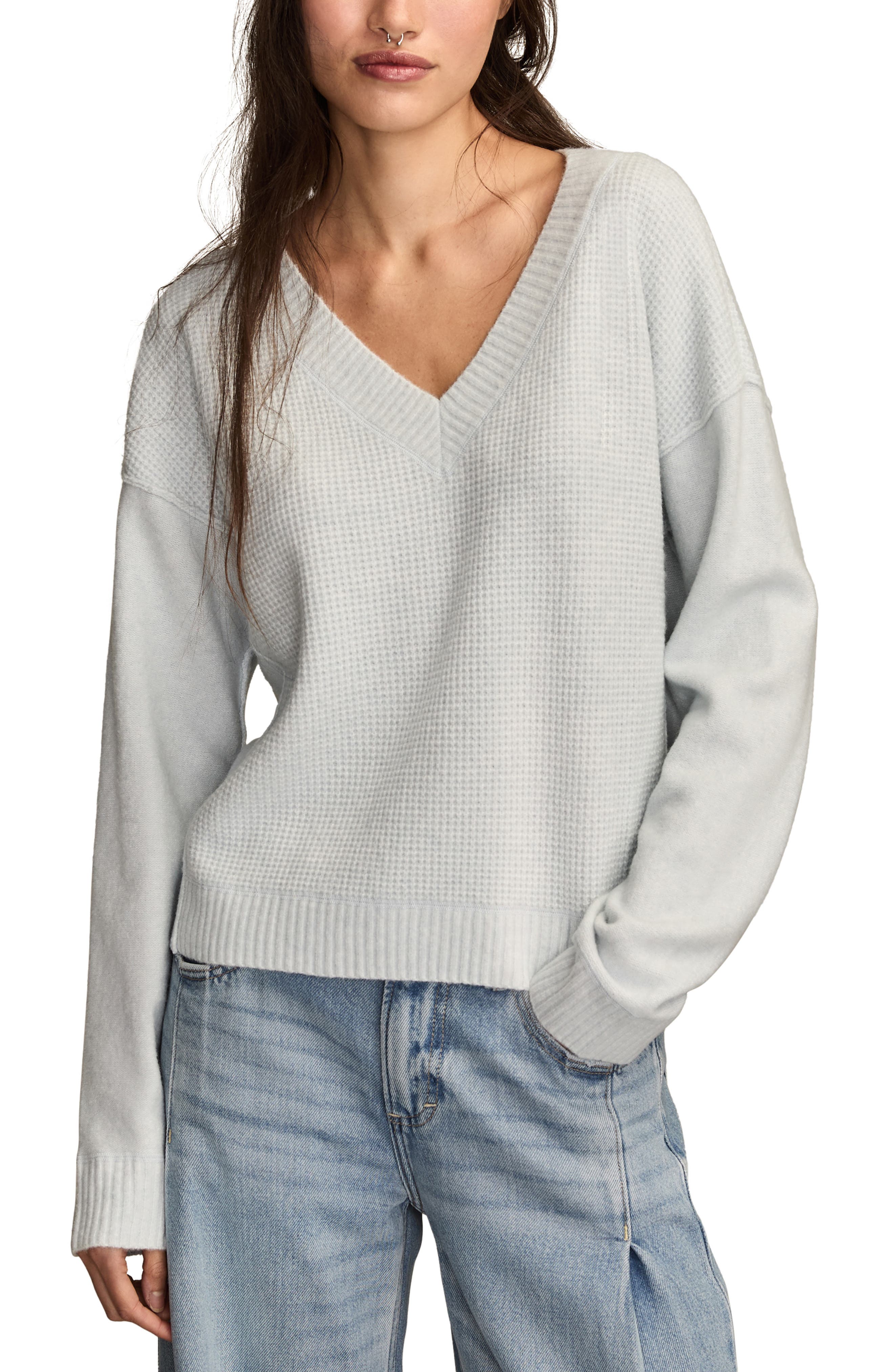 Lucky Brand Waffle Knit V-Neck Sweater