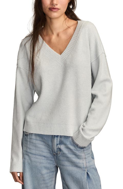 Waffle Knit V-Neck Sweater