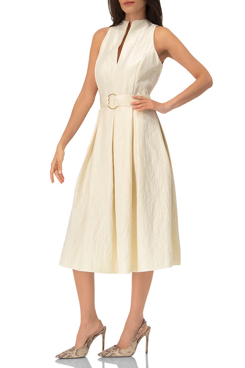 Textured Midi Dress with Belted Waist, Alternate, color, Natural