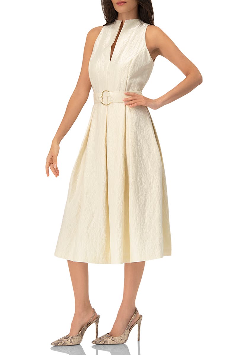 IVONNE Textured Midi Dress with Belted Waist, Alternate, color, Natural