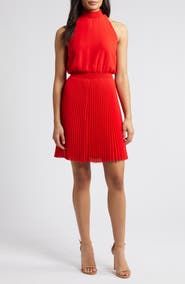 Sam Edelman Mock Neck Plissé Skirt Minidress