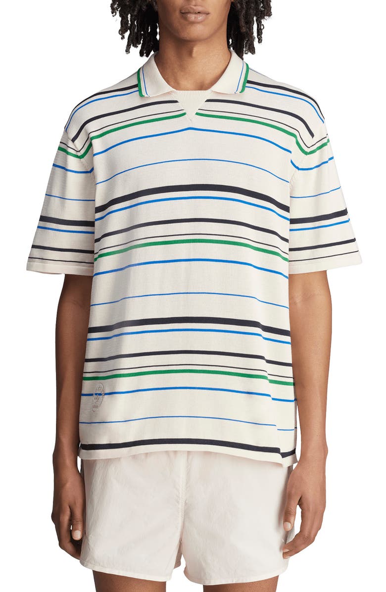 ADIDAS X WALES BONNER x Wales Bonner Stripe Cotton Blend Polo, Main, color, White/ Green/ Bluebird/ Indigo