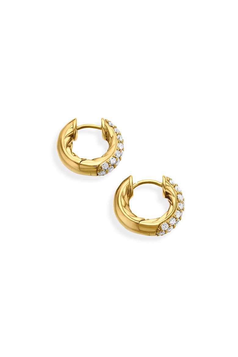 Sculpted Cable Micro Pavé Huggie Hoop Earrings in 18K Yellow Gold, Alternate, color, 18K YELLOW GOLD/ DIAMOND