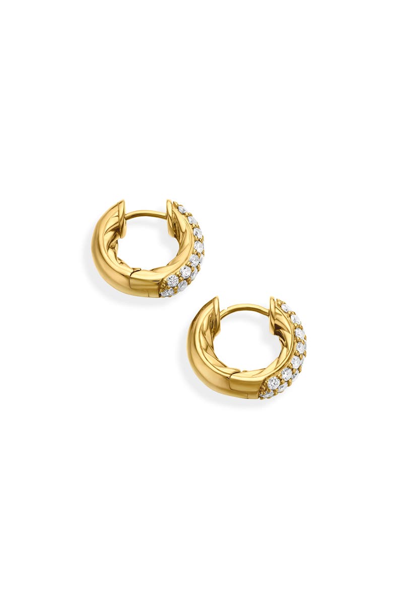David Yurman Sculpted Cable Micro Pavé Huggie Hoop Earrings in 18K Yellow Gold, Alternate, color, 18K Yellow Gold/ Diamond