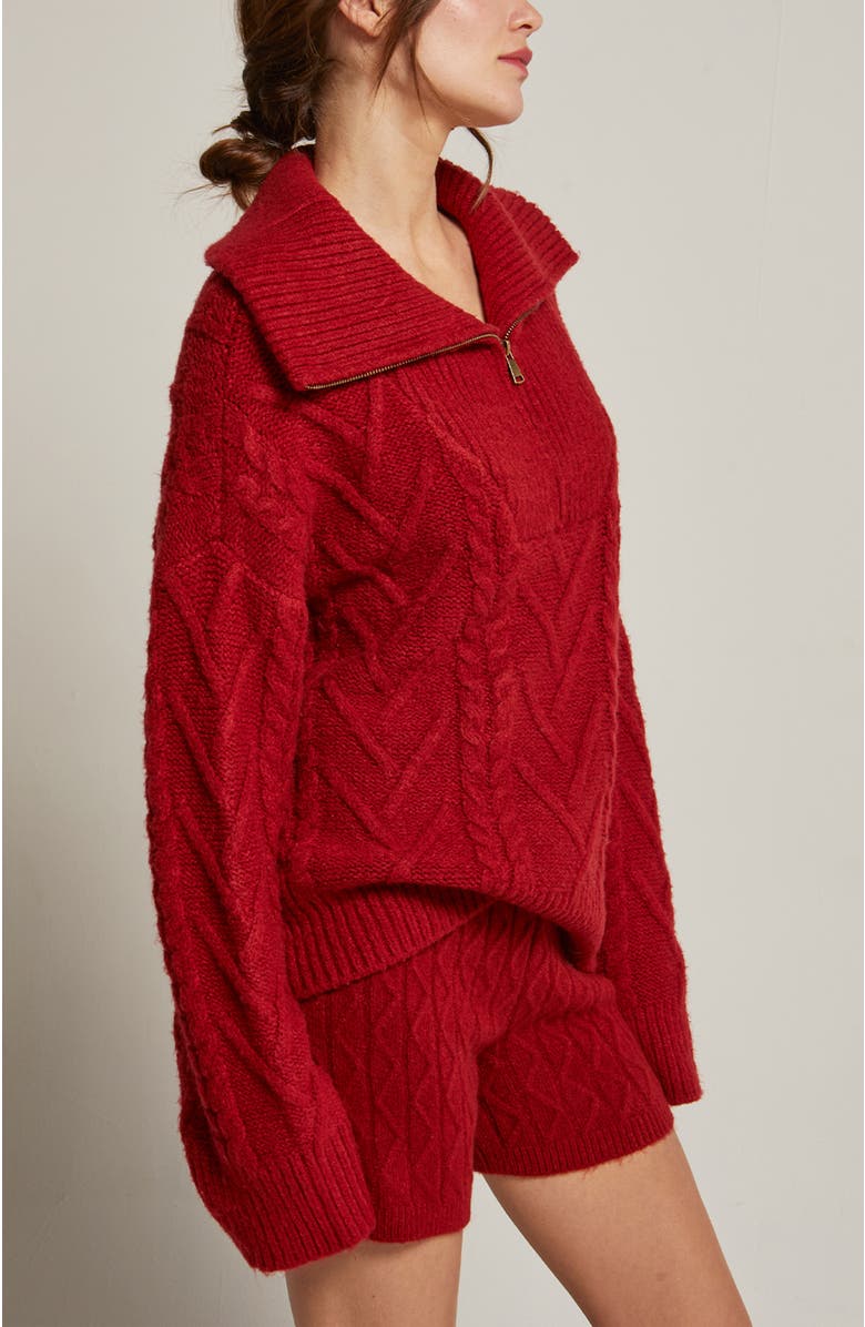 CRESCENT Front Zip Chunky Cable Knit Sweater, Alternate, color, Ruby