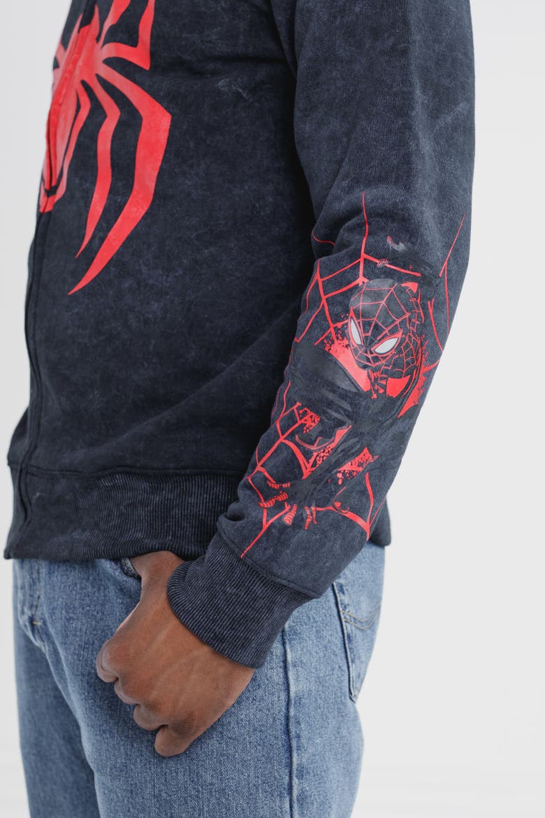Spider-Man Cosplay Fleece Zip-Up Hoodie, Alternate, color, Miles Morales Charcoal