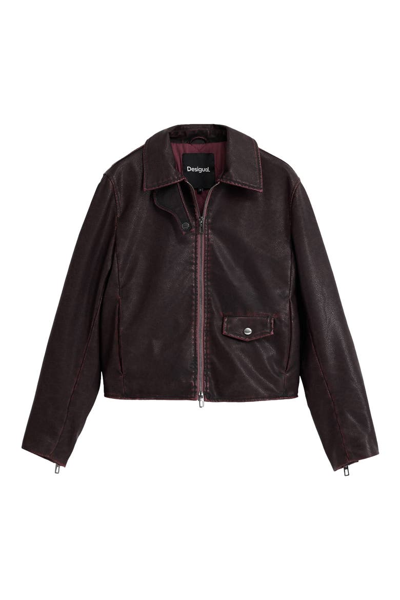 Weathered Faux Leather Jacket, Alternate, color, DARK PURPLE