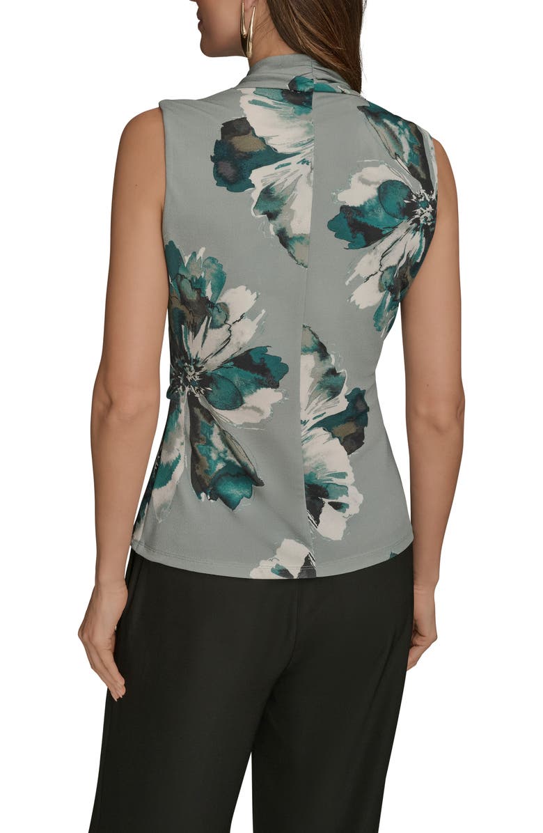 Donna Karan New York Floral Sleeveless Faux Wrap Top, Alternate, color, Weathered Sage