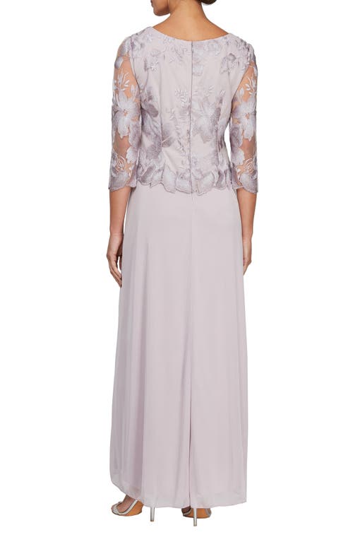 Alex Evenings Floral Embroidered Mock Two-piece Gown In Smokey Orchid
