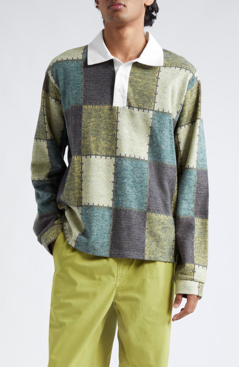 PALMES Checkers Patchwork Cotton Rugby Polo, Main, color, 