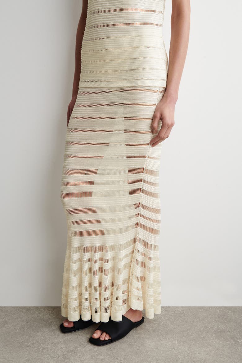 Ladder-stitch Knitted Midi Skirt, Alternate, color, CREAM