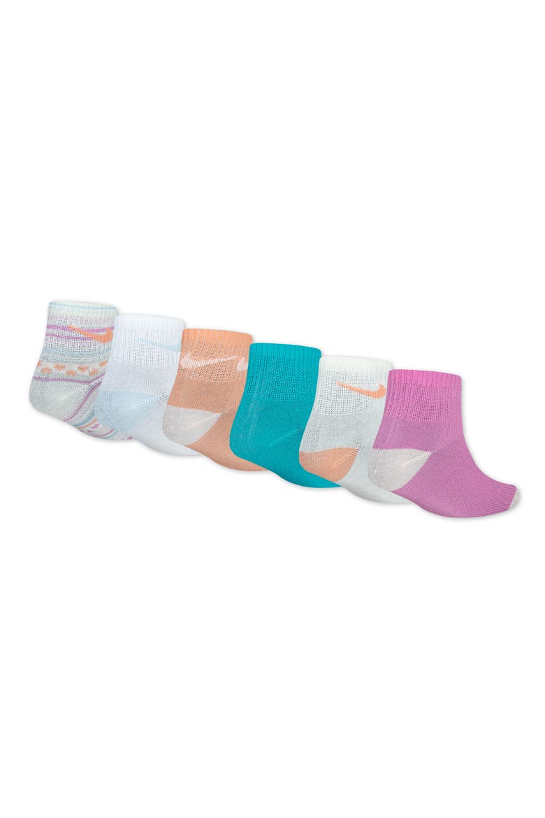 Kids' 6-Pack Sunny Swoosh Quarter Ankle Socks, Alternate, color, W3ZCOCONUT