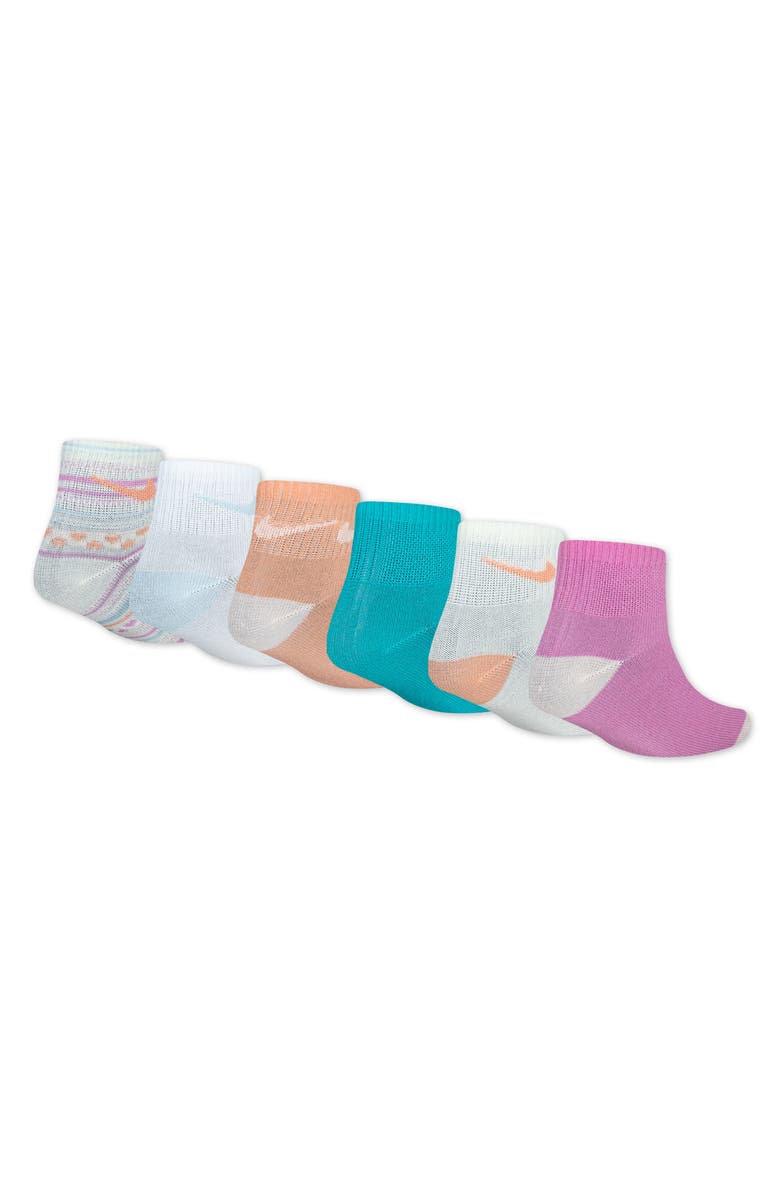 Nike Kids' 6-Pack Sunny Swoosh Quarter Ankle Socks, Alternate, color, Coconut Milk