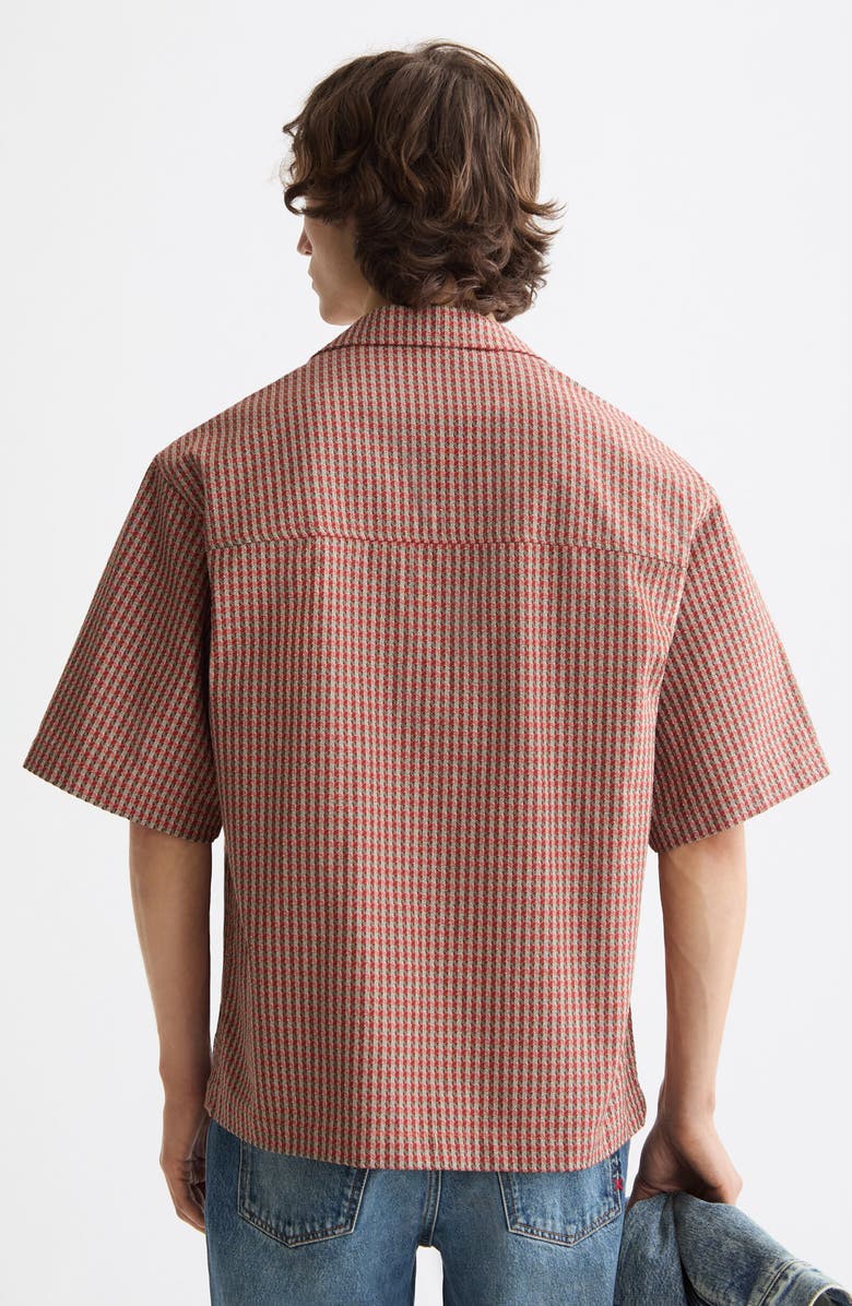 Scotch & Soda Oversize Microcheck Cotton Camp Shirt, Alternate, color, Aurora Red Micro Check
