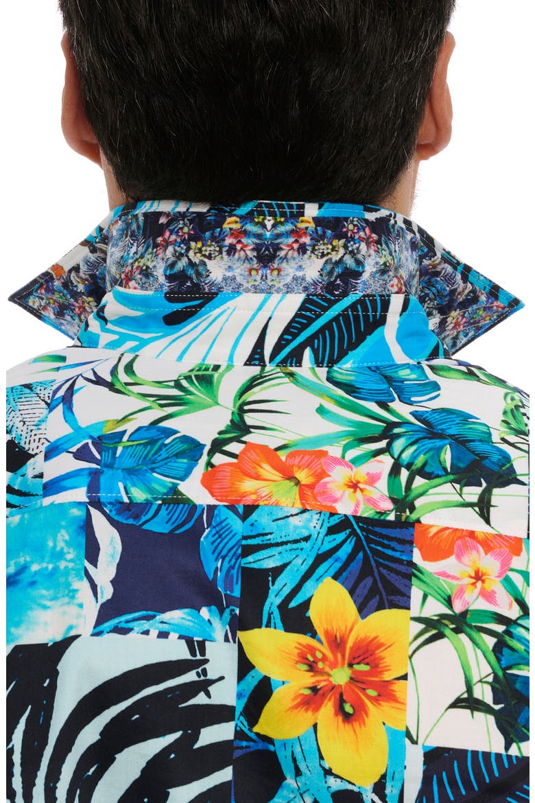 Tahiti Floral Stretch Cotton Button-Up Shirt, Alternate, color, BLUE MULTI
