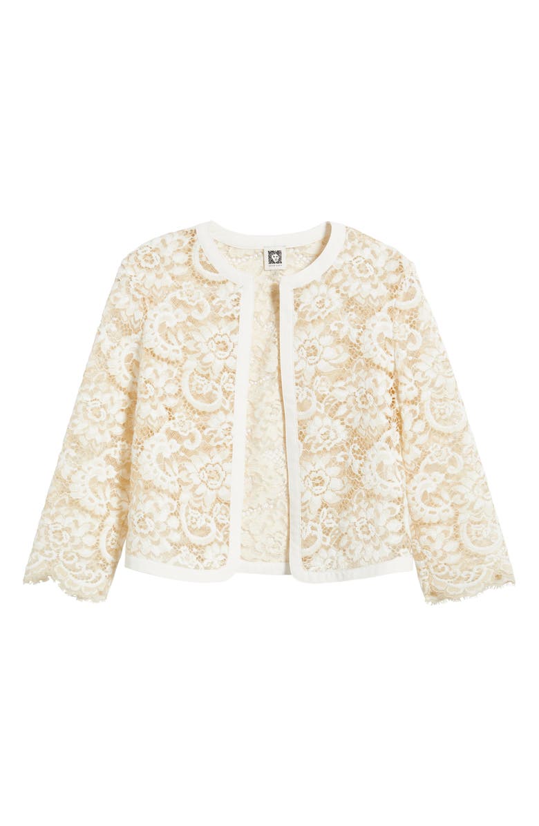 Anne Klein Floral Lace Open Front Jacket, Alternate, color, White