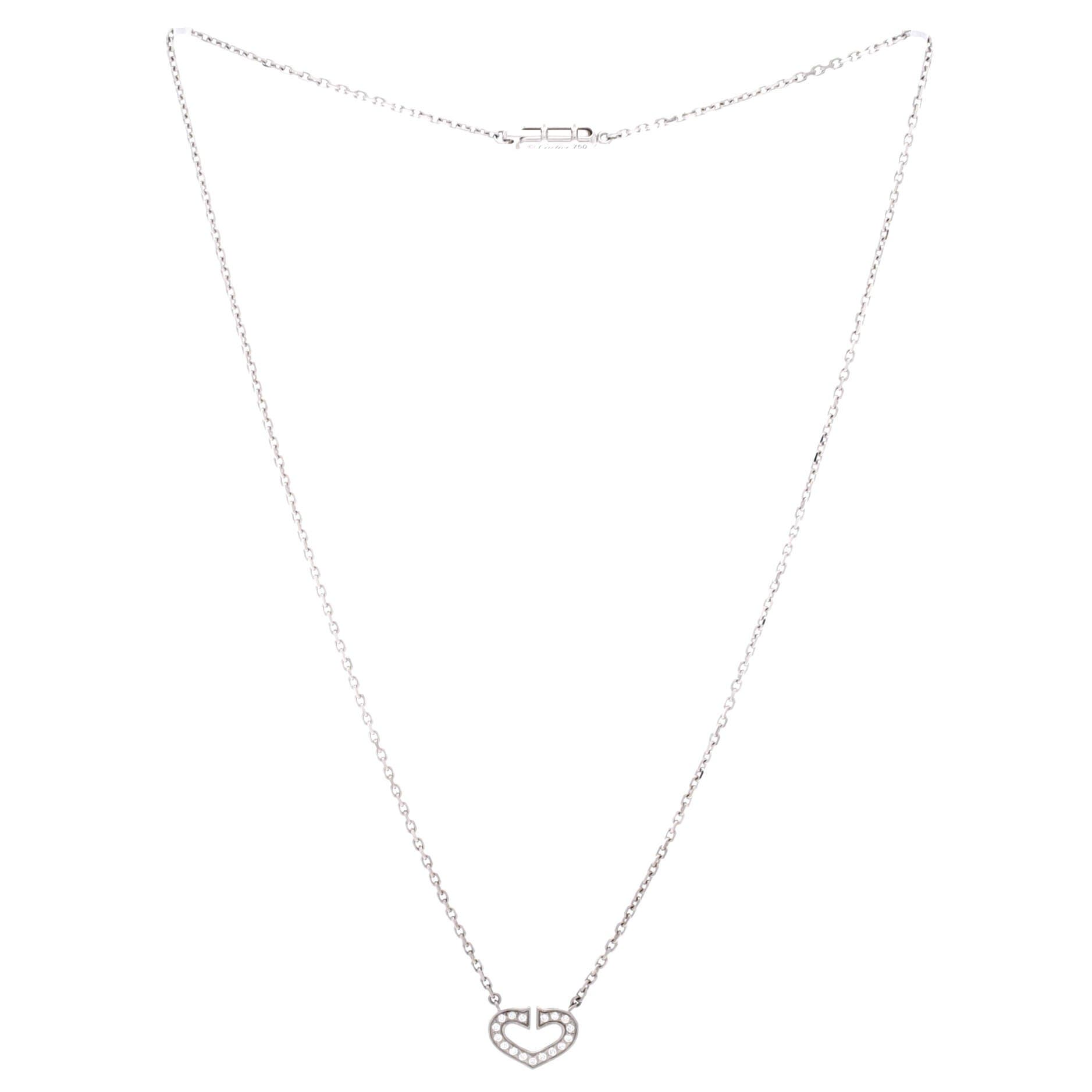 C Heart de Cartier Pendant Necklace 18K White Gold with Pave Diamonds, Alternate, color, Metallic Gold