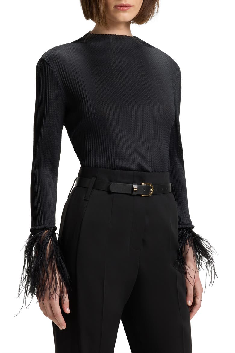 Efedera Texture Feather Cuff Top, Main, color, BLACK